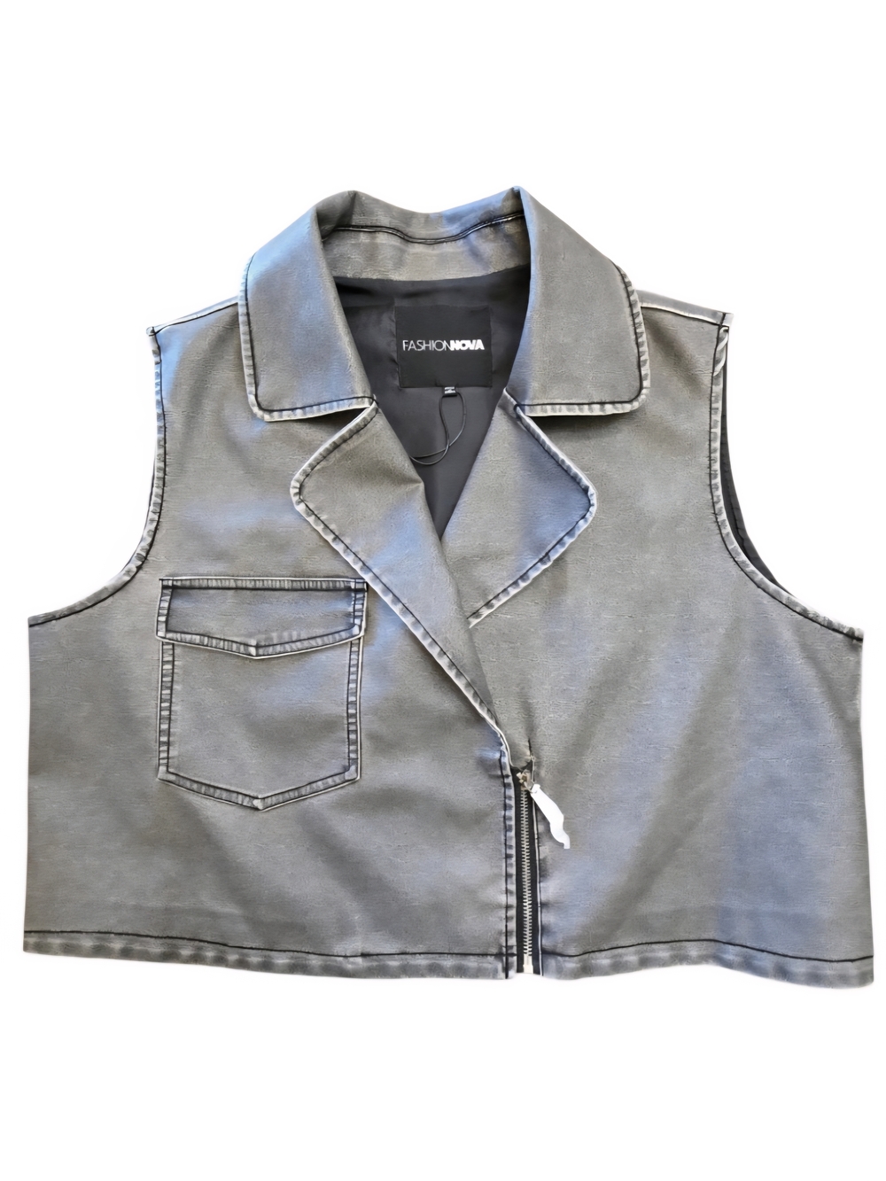 🏷️ NWT - Fashion Nova Gray Cropped Moto Vest with Front Zip Sz 1X